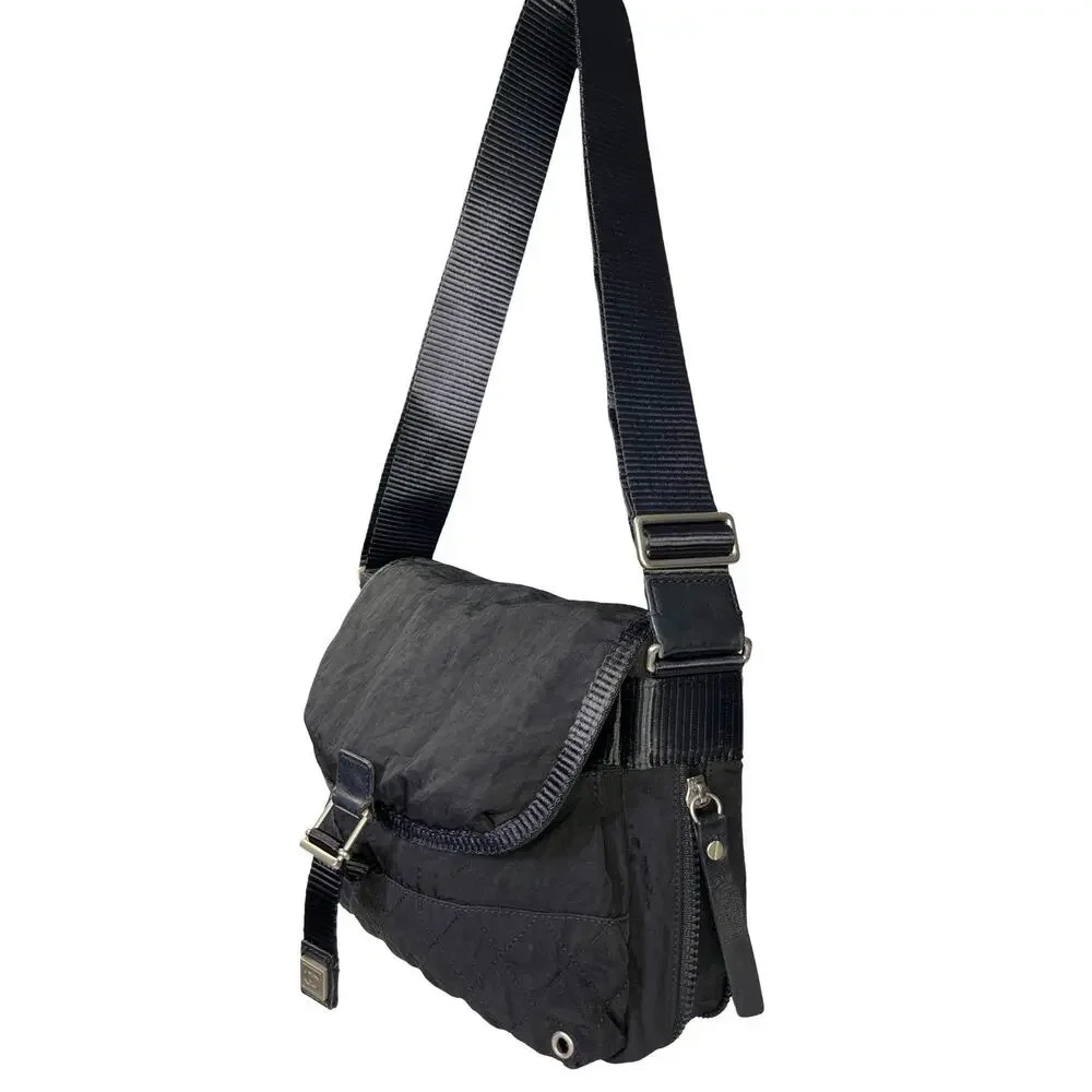 CHANEL Sport Line Black Quilted Nylon Messenger Crossbody Buckle Flap Bag
